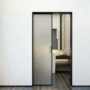 Frosted Tempered Glass Pocket Sliding Door Aluminum Alloy Waterproof For Bedroom Kitchen