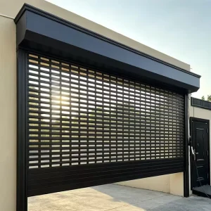 Full-Perforated Black Aluminum See-Through Ventilated Roller Shutter Door for Garage or Shop, Custom Size