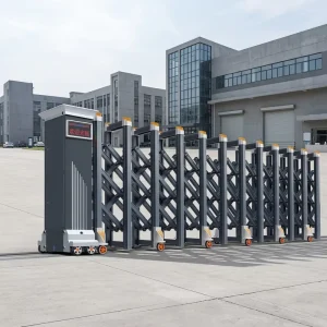 Full Screen Steel & Aluminum Alloy Trackless Sliding Gate Modern Double Motor Automatic Retractable Gate for Hotels