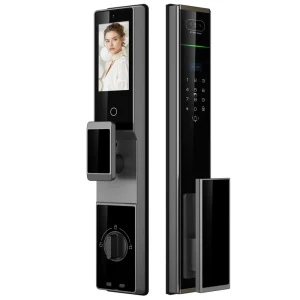 Fully Automatic IP65 Waterproof Aluminum Smart Door Lock with Face and Fingerprint Unlock, Video Peephole, Password and Cloud Wi-Fi