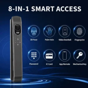 Fully Automatic Smart Door Lock with Palm Vein, Face Recognition, Video Intercom, WiFi, Fingerprint, RFID, and Aluminum Deadbolt for Townhouse