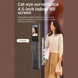 Fully Automatic Smart Door Lock with Palm Vein, Face Recognition, Video Intercom, WiFi, Fingerprint, RFID, and Aluminum Deadbolt for Vacation Rental
