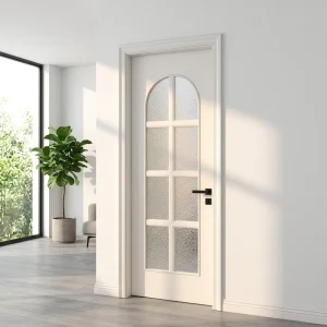 G20 Plastic Wooden Interior Door with Frosted Glass, White Primer, Antique French Door Style