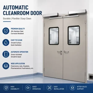 GMP Automatic Cleanroom Door Double Leaf Electric Motor Round Window CE Certified Pharma Food Factory