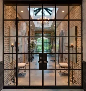 Galvanized Steel Tube Iron Frame Glass Swing French Iron Windows and Doors Glass Window Doors with Grill Design