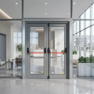 Glass Door Double Leaf Outdoor Commercial Steel Frame Galvanized Steel Fire Door with Fireproof Tempered Glass