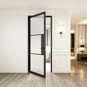 Glass Door with Reeded Frosted Glass and Privacy Lock