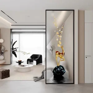 Glass Screen Partition With Simple Metal Shelf Modern Luxury Living Room Decoration For Entrance Door And Porch