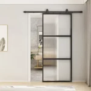 Glass and Steel Barn Doors with Frosted Tempered Glass for Laundry Cloakroom