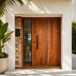 Glazed Pivot Solid Wood Security Entrance Door with Manual Operation and Divided Lites