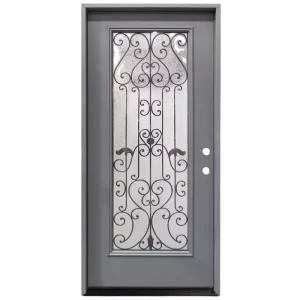 Gray 36″ Prehung Exterior Fiberglass Door Left Hand Inswing Exterior Doors Fiberglass and Glass Panels