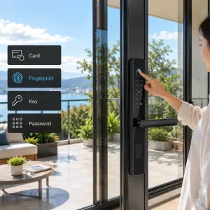 Gym Sliding Aluminum Digital Fingerprint Smart Entry Door Lock for Glass Doors with WiFi App
