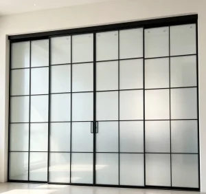 HDSAFE Modern Slim Frame Aluminum Glass Sliding Door Factory Office Partition 4 Panel Soft Closing Frosted Sound Insulation