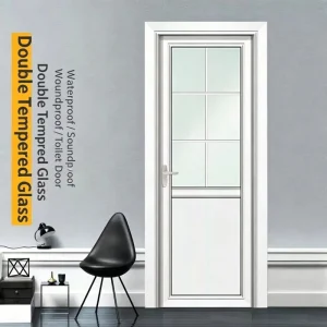 Half-Glass Half-Panel Titanium-Magnesium Alloy Double-Pane Tempered Glass Door for Bathrooms and Kitchens