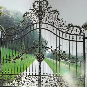 Hand-Forged Modern Iron Courtyard Gate, Customizable