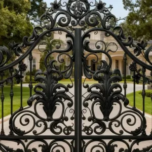 Handmade Forging High-End Minimalist Modern Water Resistant Eco-Friendly Durable Swing Iron Courtyard Gate for Villa & Hotel