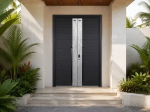 Heavy Duty Aluminum Entrance Door Industrial Matrix Circuit Pattern Double Water Resistant Thermal Insulation
