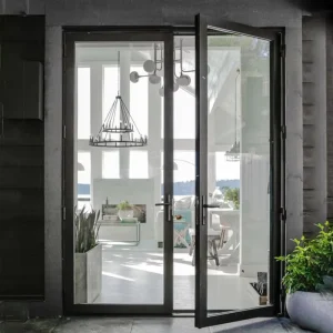 Heavy Duty Aluminum Swing Door Weather Resistant Corrosion Proof Energy Saving Flat Tempered Glass Balcony Kitchen Bathroom