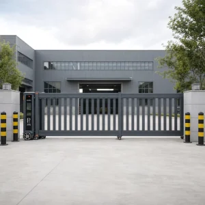 Heavy Duty Automatic Electric Trackless Sectional Sliding Gate, Black Aluminum Alloy, Outdoor Entrance Gate