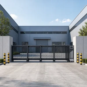 Heavy Duty Black Aluminum Alloy Trackless Sectional Sliding Gate, Remote-Controlled Community Entrance Gate