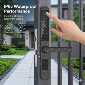 Heavy-Duty Double-Sided Waterproof Smart Gate Lock with Fingerprint, Password and Card Unlock for Outdoor Metal Gates