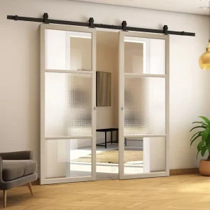 Heavy Duty Glass Steel Barn Door Sliding Door Modern Interior Finished Surface for Apartment Kitchen Bedroom
