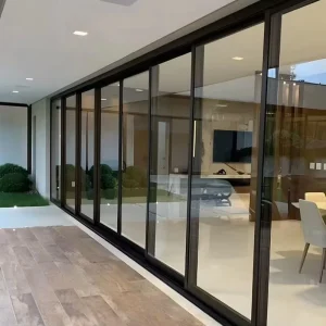 Heavy Duty Minimalist Glass Sliding Door Double Glazing Tempered Glass Windproof Stainless Steel Screen