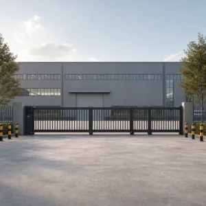 Heavy Duty Trackless Sectional Sliding Security Gate, Black Aluminum Alloy, Electric Automatic Compound Entrance Gate