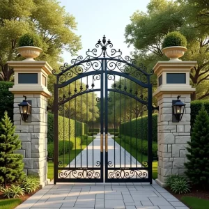 Heavy Duty Wrought Iron Custom Courtyard Main Entrance Gate