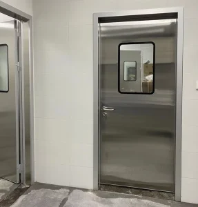 Hermetic Cleanroom Door with Stainless Steel Frame and Plate, Double-Insulated Tempered Glass Window, and Drop Sealing Set