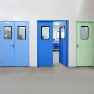 Hermetic Single Leaf Steel Cleanroom Door With Glass View Panel for Laboratory and Medical Facilities