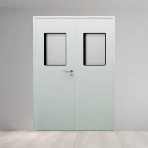 Hermetic Steel Cleanroom Door for Hospital Rooms with Antibacterial Surface and Automatic Sliding System