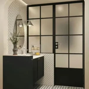 High Quality Black French Design Interior Glass Swing Door with Steel Frame Custom Made From Aluminum Alloy