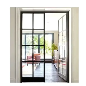 High Quality French Style Iron Glass Door Interior Black Framed Steel Doors Waterproof Manual Finished