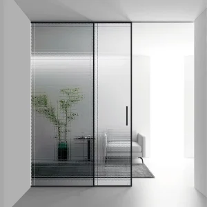 High Quality Frosted Glass Sliding Door Aluminum Alloy Slim Frame Grid Design Partition Wall for Modern Interior