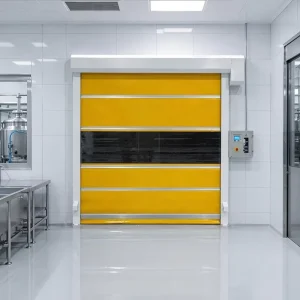 High-Speed PVC Roller Shutter Door with Indoor Louver, Finished Surface and Screen Printing