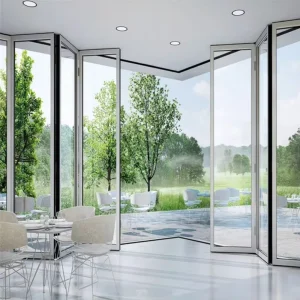 High-Transparency Flush Facade Bi-Fold Door with Aluminum Alloy Frame and Double Tempered Glass