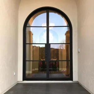High end Custom Exterior Bedroom Doors with Arched Black Frame Double Tempered Glass Heat Insulation for North American Market