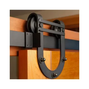 Horseshoe-Shape Black Powder-Coated Iron Sliding Barn Door Hardware Kit for Hotels and Windows