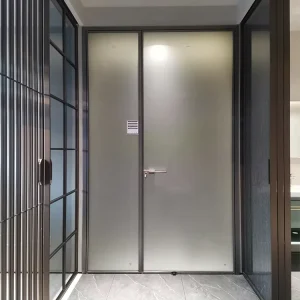 Hotel Toilet Bedroom Bathroom Glass Doors Interior Glass Door Hidden Hinge Aluminum Frame 8mm Frosted Glass Swing Door