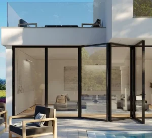Hurricane-Proof 4-Track Aluminum Sliding Patio Door Large Glass Interior Vertical Glass for Villa Balconies Exterior Slide Stack