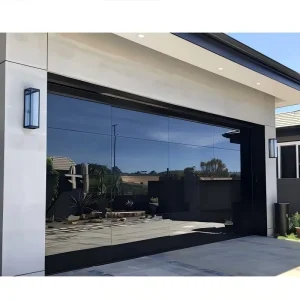 Hurricane-Resistant Automatic Frameless Black Mirrored Glass Garage Screen Door with Motor