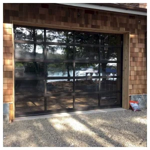 Hurricane-Resistant Automatic Garage Screen Door with Black Mirror Frameless Tempered Glass and Motor