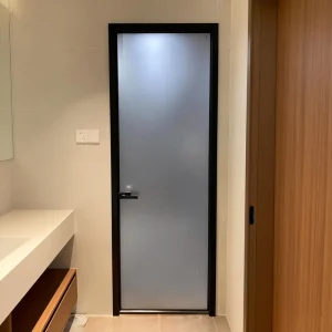 Indoor Aluminum Alloy Bathroom Hinged Single Door With Transparent Frosted Glass