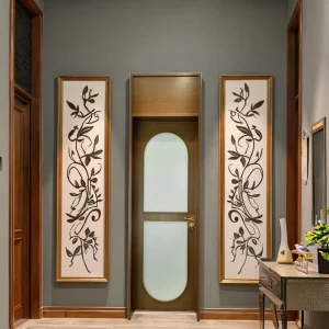 Indoor Lightweight Glass French Door with Carved Frames, Waterproof Moisture-Resistant