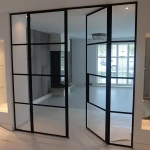 Custom Steel Interior French Door with Half Glass, Half Panel, and Soundproofing for Media Rooms and Entertainment Partitions