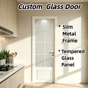 Industrial Arched Frosted Clear Glass Swing Interior Door with Slim Metal Frame, Soundproof for Loft, Bathroom and Kitchen