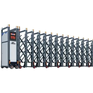 Industrial Retractable Silver Gray Stainless Steel Automatic Gate with Smart Lock Wireless Control and Alarm Function