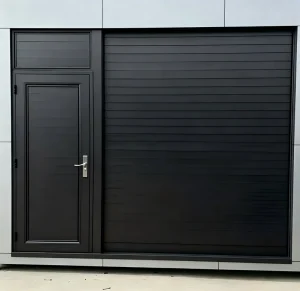 Insulated Aluminum Rolling Garage Door with Pedestrian Pass Door, Hurricane Rated, Automatic Black Roller Shutter for Villa