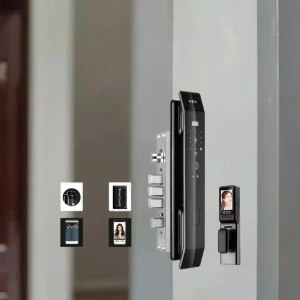Intercom Wooden Smart Door with Facial Recognition, Fingerprint, and Password Electronic Lock